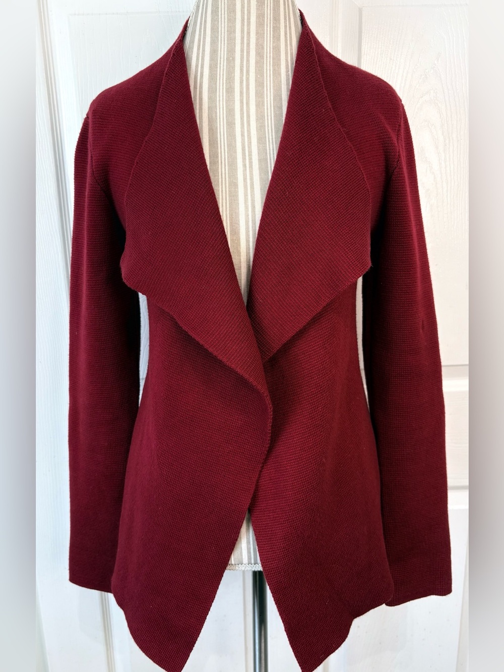 Eileen Fisher Burgundy Waterfall Open Cardigan Sweater